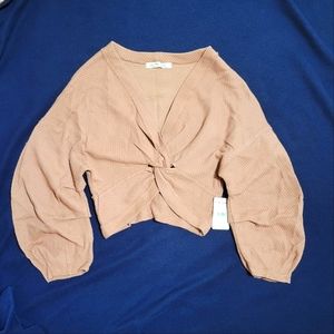 Rose color off the shoulder twist front top.